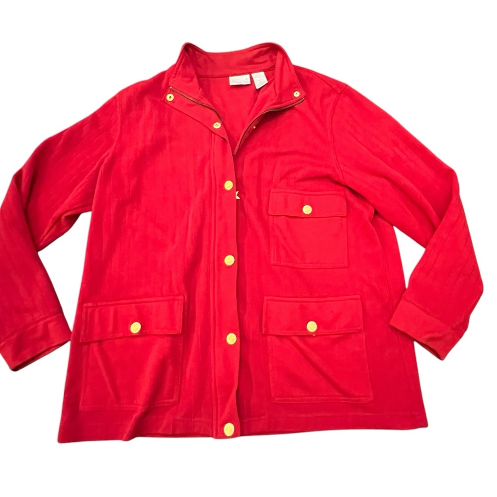 Koret K-Wear Vintage Red Jacket Zip Up Gold Snaps Size Large Lightweight Pockets